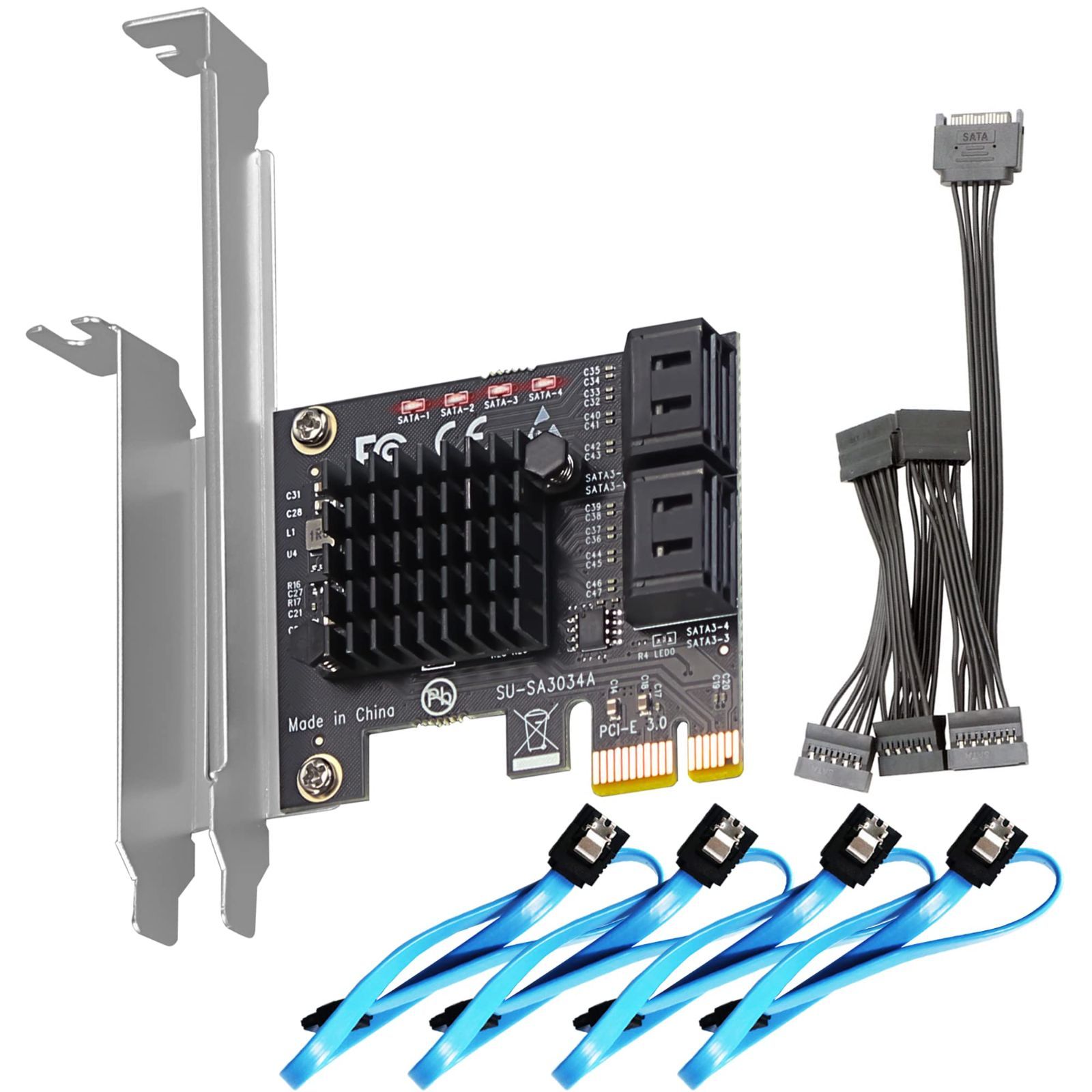 【数量限定】SATA3.0拡張カード、OSブートをサポート、SATAケーブルおよび1:5 SATAスプリッタ電源ケーブルを含む、WindowsLinuxMac 4ポートPCIe SA3034A OSNASと互換性あり GLOTRENDS