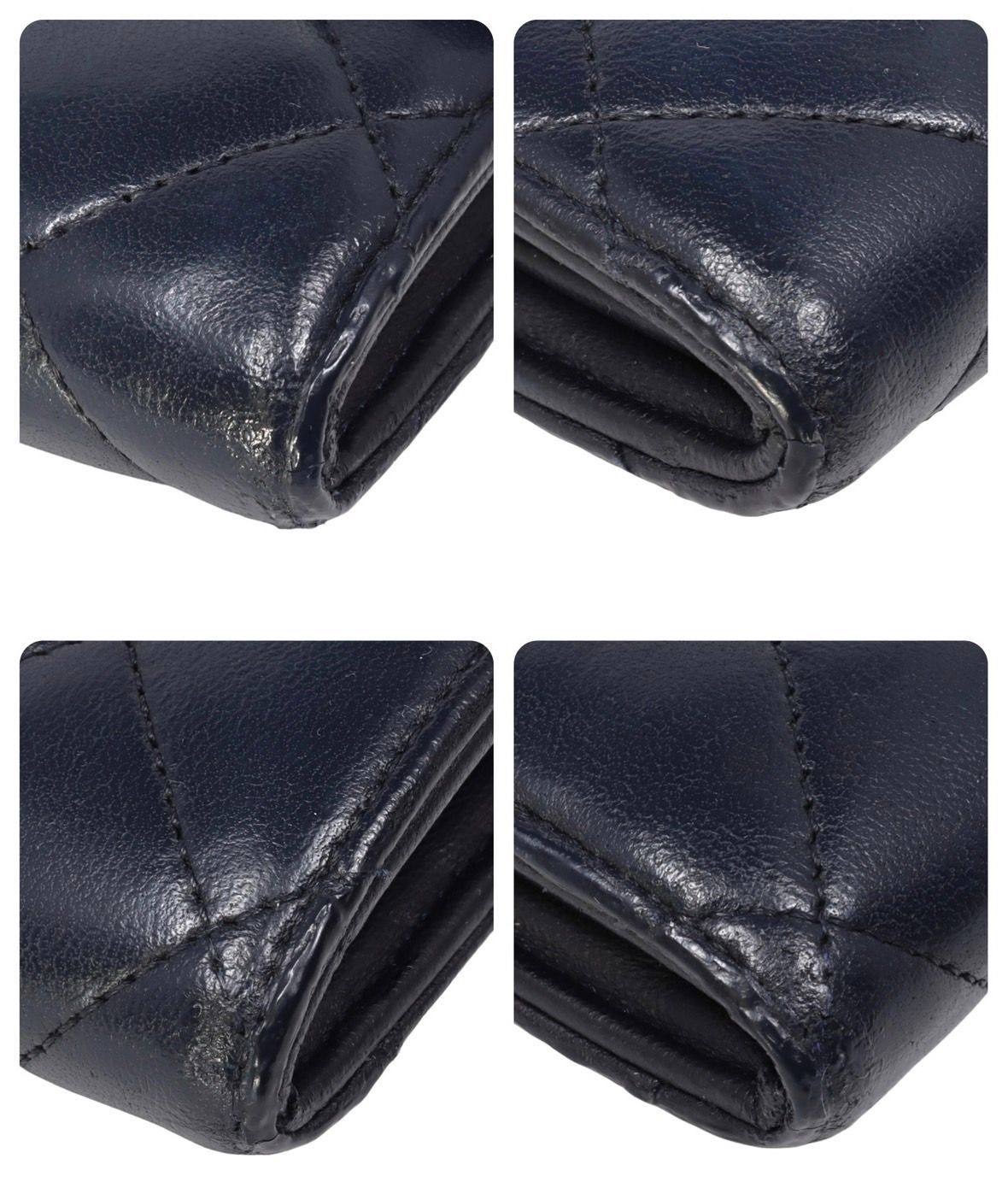 シャネル フラップ長財布 ラムスキン ネイビー/シルバー CHANEL シャネル マトラッセ フラップ ロングウォレット 長財布