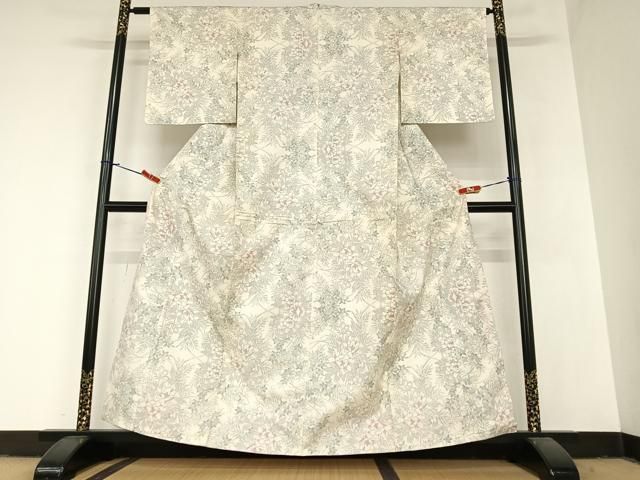 平和屋着物 本場大島紬 白大島 カタス7マルキ 草花文 正絹 AABA0220zg