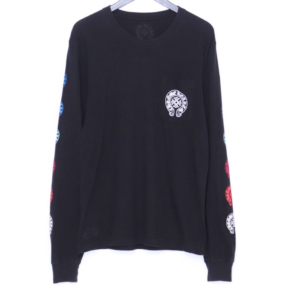 クロムハーツ ロンT マルチカラースリーブ ロゴ ホースシュー M 黒 CHROME HEARTS マルチカラーホースシューロングスリーブTシャツ