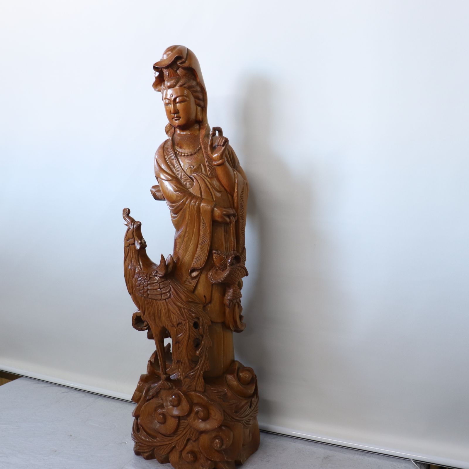 ⭕️木彫り 観音菩薩 木製 90㎝ 大型 仏教美術 置物 細密彫刻 仏像 古 