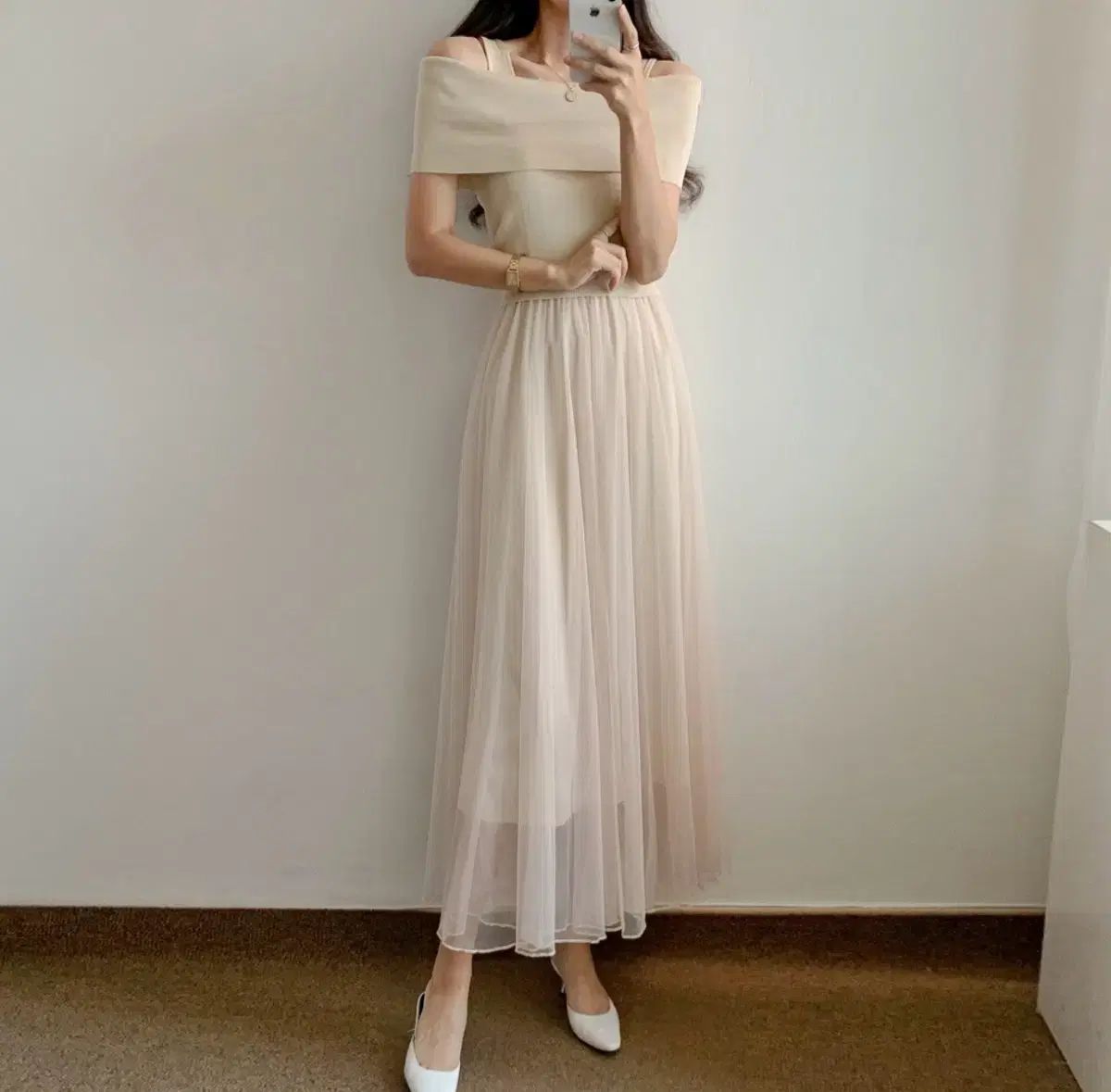華奢 アルベラ オフショルダー ニットトップス チャマンサ ワンピース セット