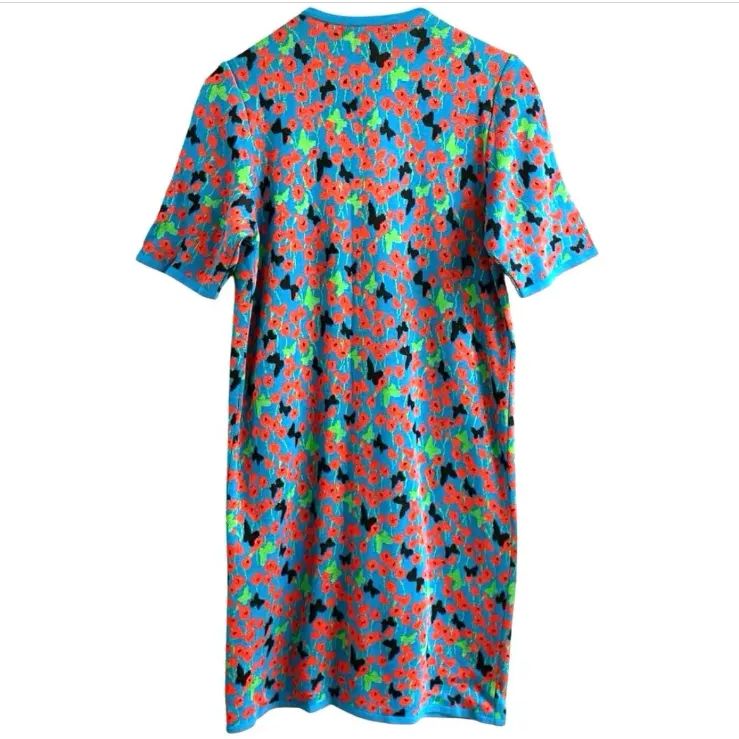 ヴィンテージ YVES SAINT LAURENT イヴ サンローラン 蝶 花柄 綿 レーヨン ニット ワンピース M