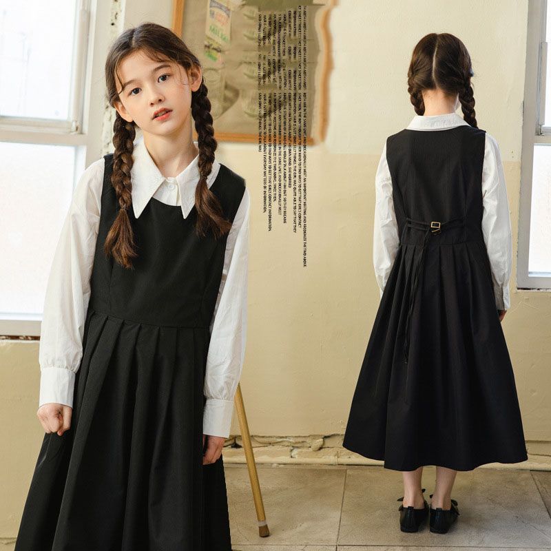 韓国子供服 セットアップ 白いシャツ ストラップワンピース 女の子 セットアップ フォーマル 卒園式 入学式 卒業式 キッズ 同窓会 小学校 二次会 オシャレ サロペットワンピース上品 ナチュラル セットアップ 春着 秋着 お呼ばれ お食事会春服通学hbb01