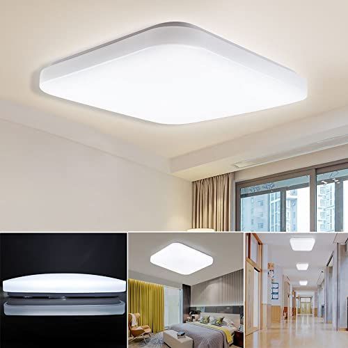 昼光色(リモコン無し) DINGLILED LEDシーリングライト 薄型 四角型 6畳 24W 昼光色 6000k 正方形 リビング 照明器具 シーリング 台所 簡単取付 天井照明 省エネ 長寿命 寝室 玄関 廊下 洋室 工事不要 部屋 (壁スイッチ リモコン