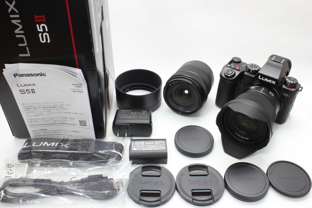 ショット数57回 ほぼ パナソニック Panasonic LUMIX DC-S5M2W | S 20-60mm F3.5-5.6 | S 50mm F1.8 動作 済 バッテリー 元箱