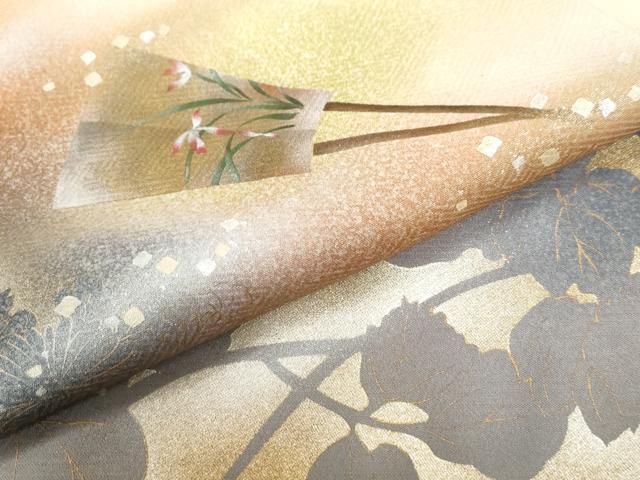 平和屋着物○訪問着 扇面草花文 暈し染め 金彩 正絹 逸品