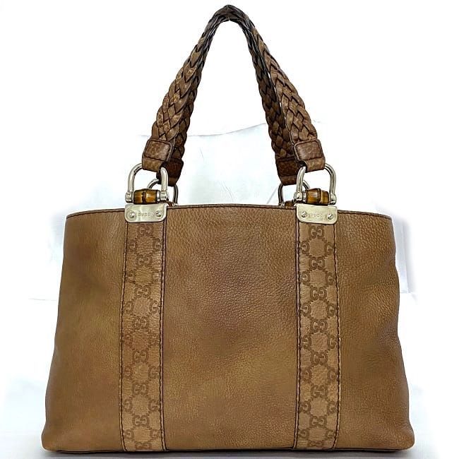 グッチ トートバッグ ブラウン シマ バンブー 232947 美品 レザー 