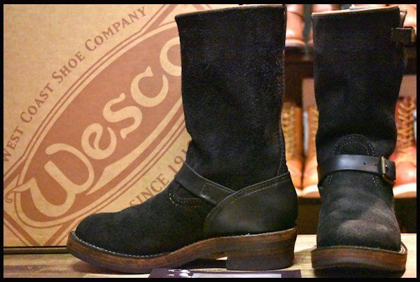 【8D 箱付 良品 16年】WESCO ウエスコ カスタムボス 黒 ブラック×ラフアウト ビブラム700 レザーライニング ブーツ BOSS  HOPESMORE【EA479】