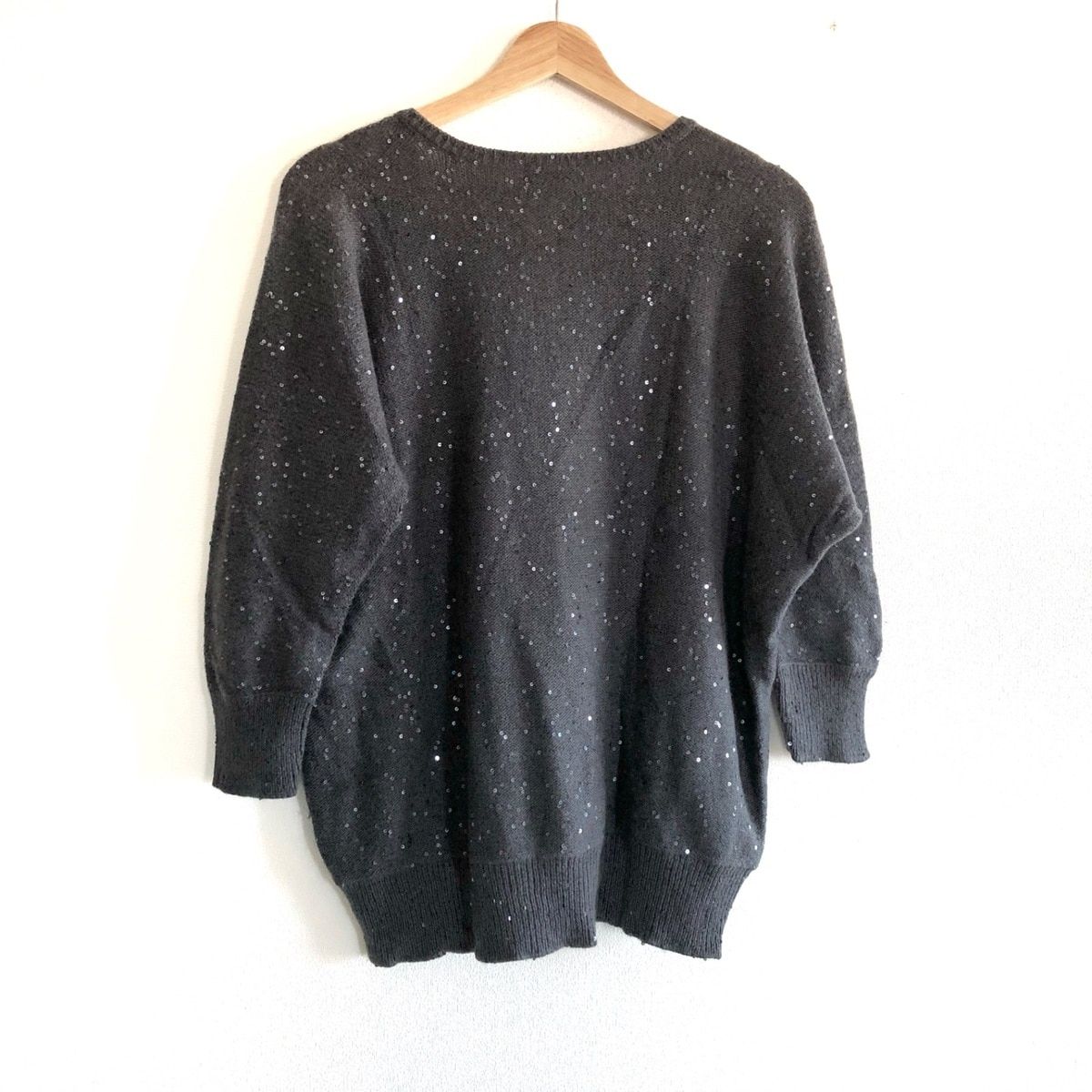 Cruciani クルチアーニ 七分袖セーター サイズ38 M レディース - ダークグレー Vネック スパンコール