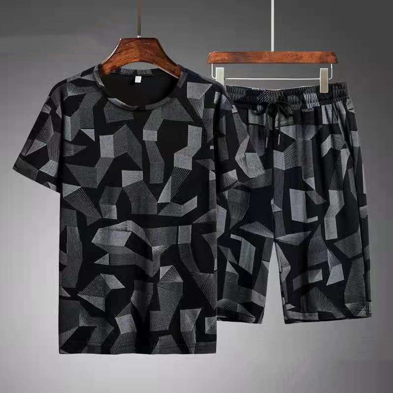 セットアップ メンズ 上下 2点セット 総柄 接触冷感 ジャージ 半袖 tシャツ 夏 ハーフパンツ 半ズボン 部屋着 パジャマ ひんやり 父の日