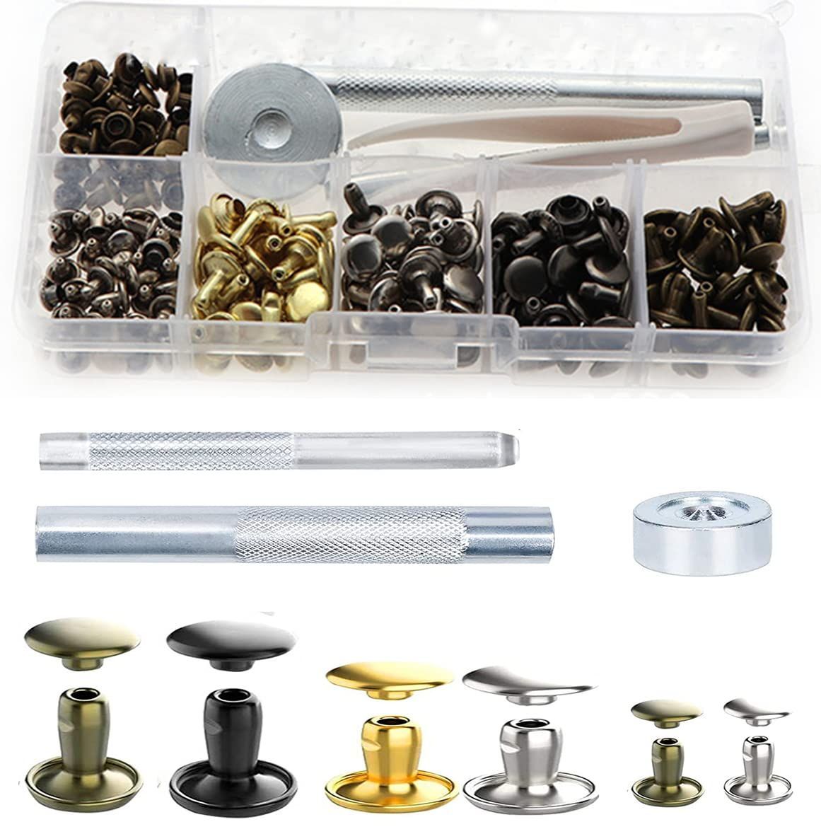 【特価商品】パーツ パーツ リベット DIY リベット 靴 ジーンズ 打ち台 打ち具 アクセサリー 穴あけ 12mm 布革細工 8mm 丸形6mm 服装 スタッ 打ち具セット 帽子 底鋲 スタッズ カバン、靴、ジーンズ、アクセサリー レザークラフト レザークラ