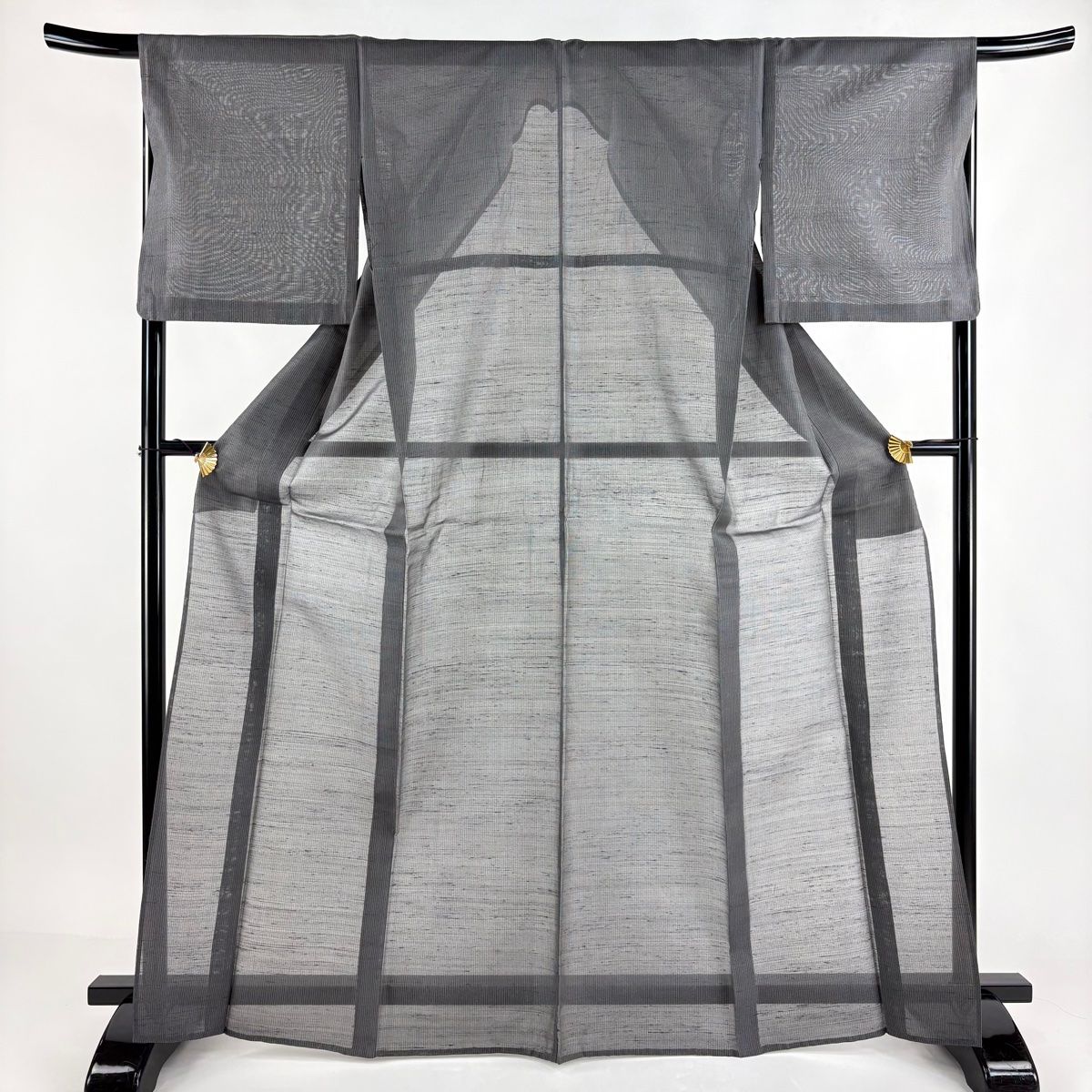 紬 身丈167.5cm 裄丈67cm M 薄物 夏紬 市松 縞 灰色 正絹 秀