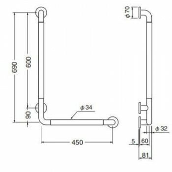 シロクマ L形パッドニギリバー Cr グレー NO-801 R 右