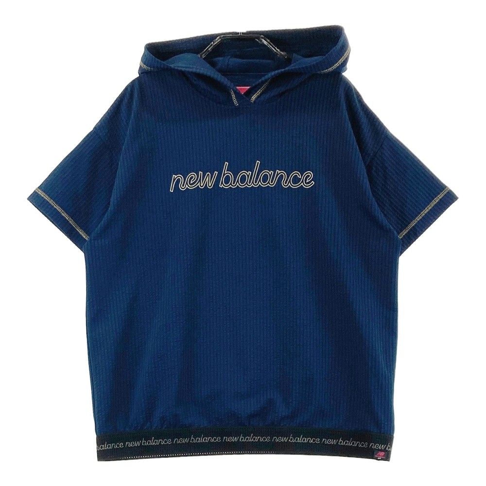 サイズ：1 NEW BALANCE GOLF ニューバランス 2023年モデル フード 半袖Tシャツ シアサッカー ストライプ柄 ネイビー系 [240101308820]# ゴルフウェア レディース ストスト
