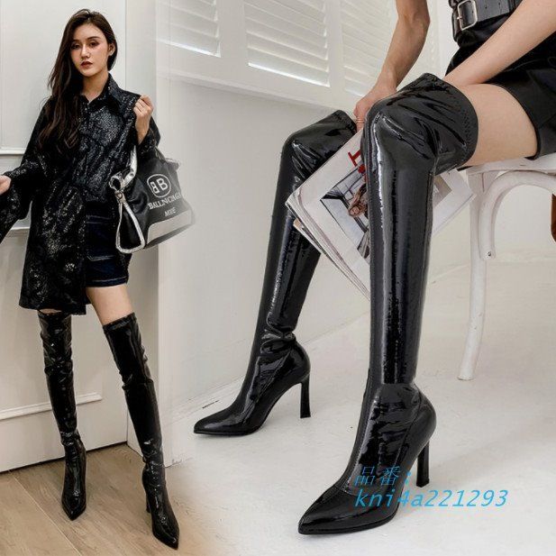 ロングブーツ 黒 赤 ストレッチ 美脚 ニーハイブーツ ブーツ ピンヒール 疲れない セクシー ハイヒール 歩きやすい ヒール ロングブーツ ロング 痛くない kni4a221293