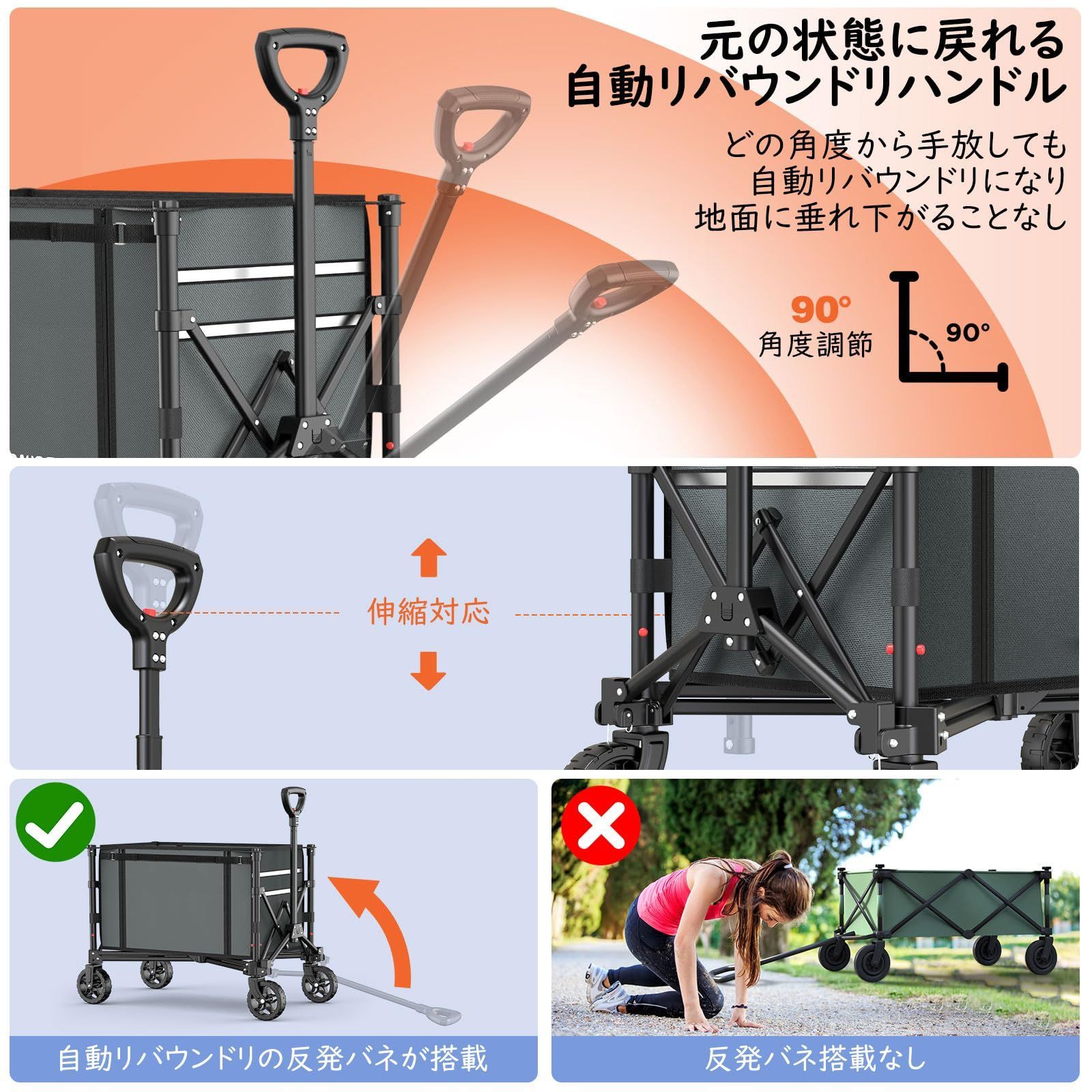 大人気』 静音 自立収納 キャンプ/砂浜/釣り/引越し/買い物/ゴミ