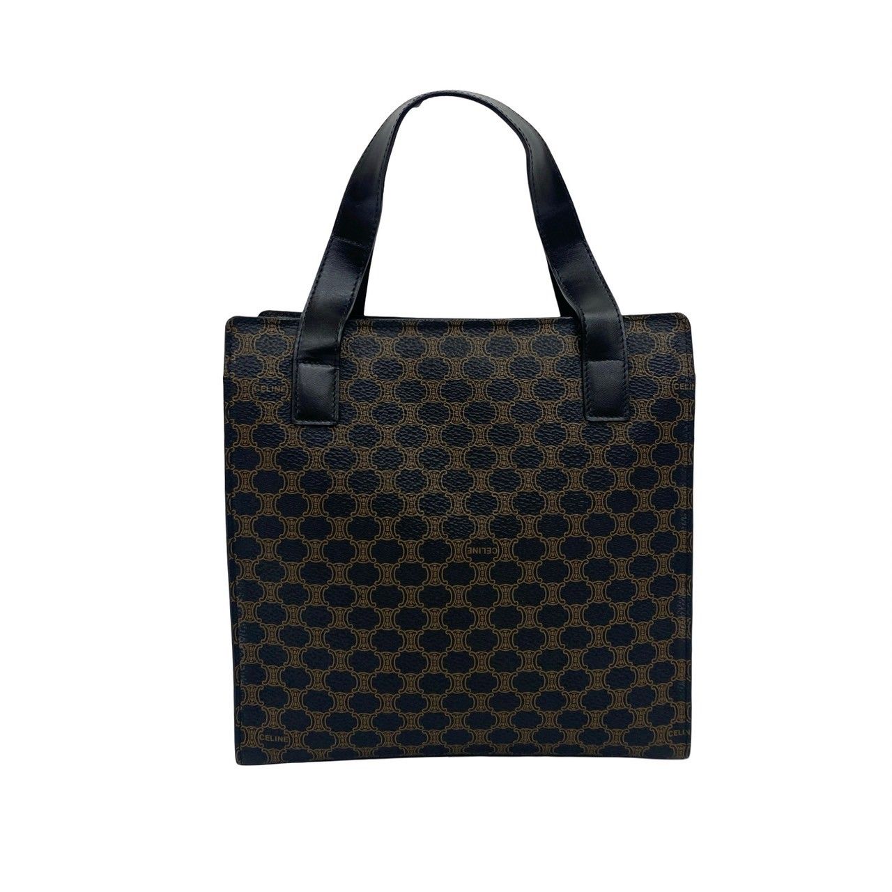 セリーヌ ヴィンテージ ハンドバッグ マカダム ブラック 黒 キャンバス レザー 極 美品 CELINE セリーヌ ヴィンテージ マカダム ブラゾン 柄