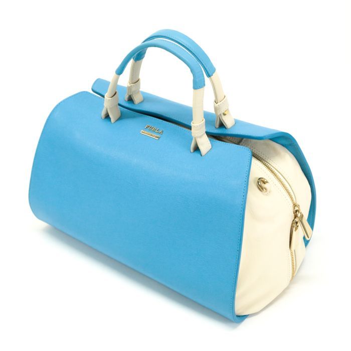 フルラ FURLA バイカラー ヴィーナス ハンドバッグ PVC レザー A2105 ミニボストン バッグ 手提げかばん レディース ライトブルー /  ベージュ 中古 mar16013