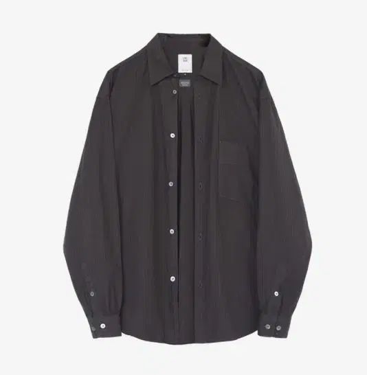 L POLYTERU ルーズ ストライプ シャツ 紫 チャコールグレー