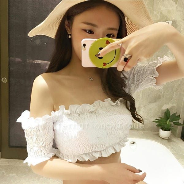 レディース水着 セパレート ビキニ オフショルダー トップス 花