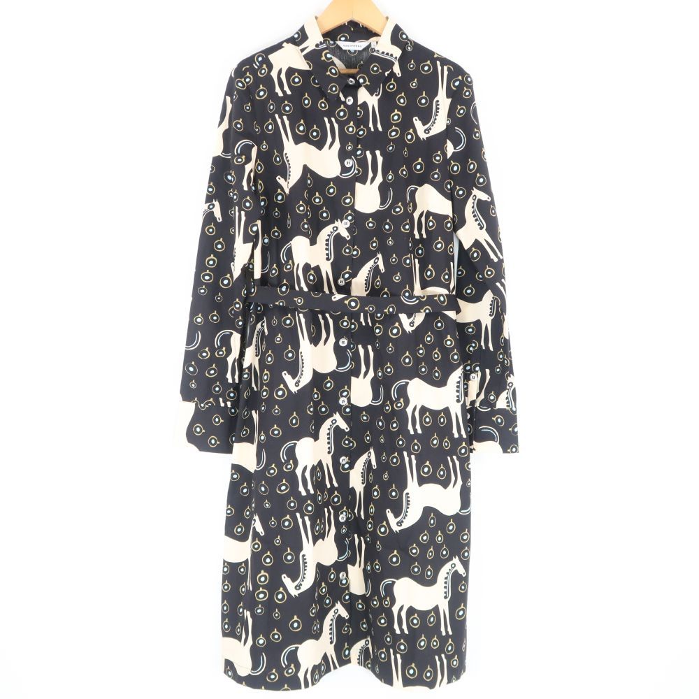 marimekko マリメッコ ムスタタンマ シャツワンピース 1点 38 Mサイズ相当 綿100％ 長袖 ロング 馬柄 北欧 レディース AO2767A29