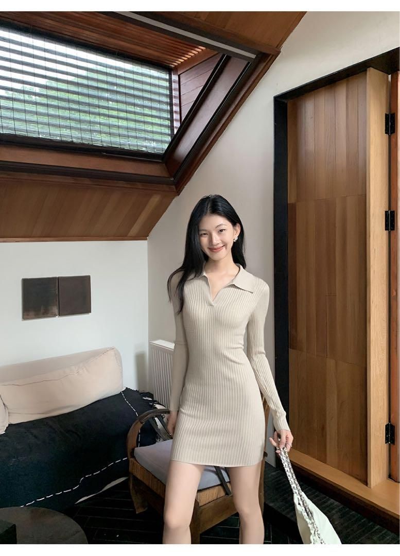 Vネックミニワンピース