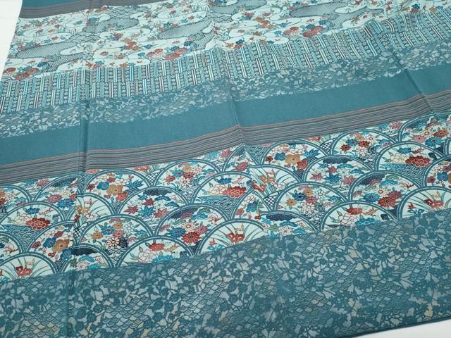 平和屋着物●訪問着　型染め　吉祥草花文　鬼しぼ縮緬　正絹　逸品　CAAS8532vf 平和屋着物○訪問着 型染め 吉祥草花文 鬼しぼ縮緬 正絹 逸品