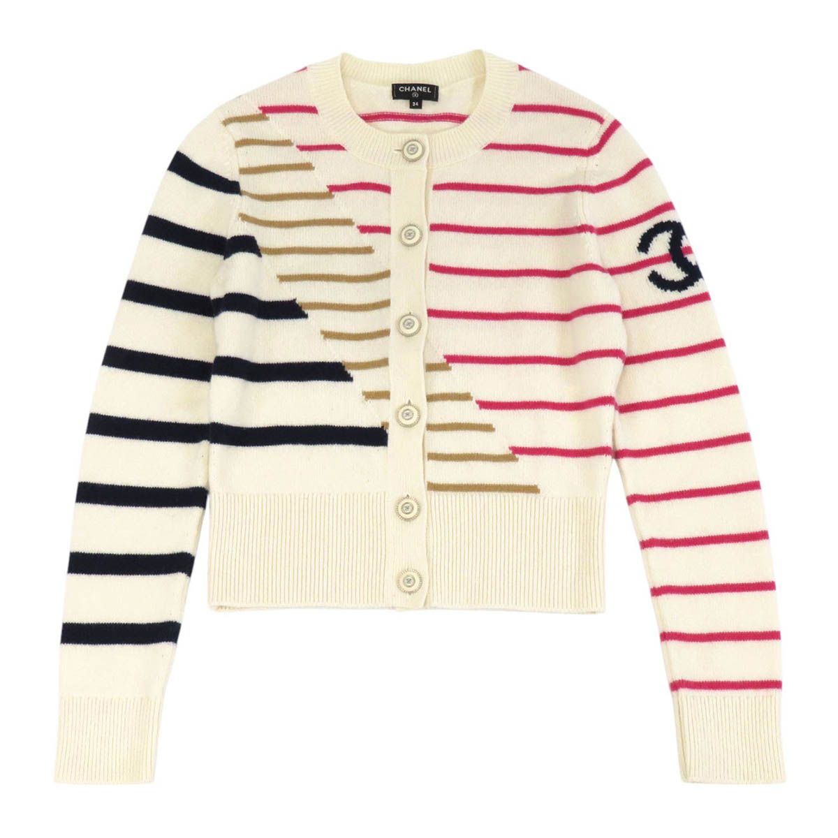 シャネル ココマーク ボーダー カシミヤ ニット カーディガン P62954K48446 レディース クリーム色 マルチ CHANEL アパレル 小物