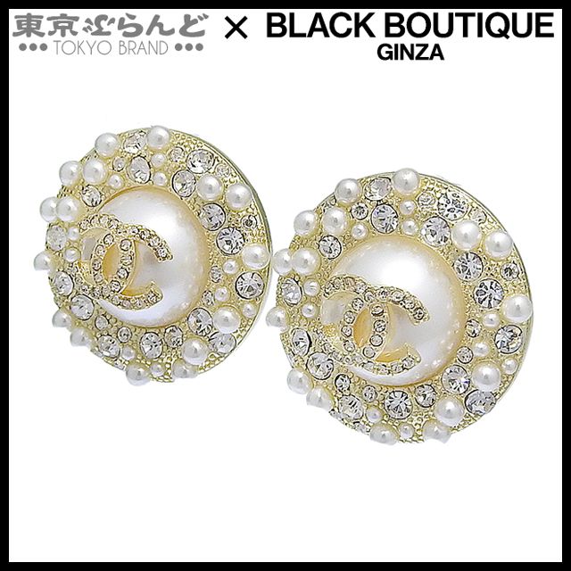 シャネル CHANEL ココマーク フェイクパール ピアス A20C シャンパン SV925 ラインストーン サークル ピアス レディース 101787016