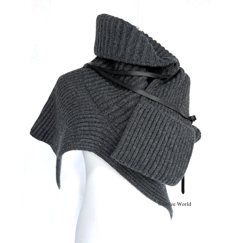 HERMES カシミヤ100％ レザーベルト ニットボレロ ケープ ポンチョ HERMES カシミヤ100％ レザーベルト ニットボレロ FR42 ランクA ケープ