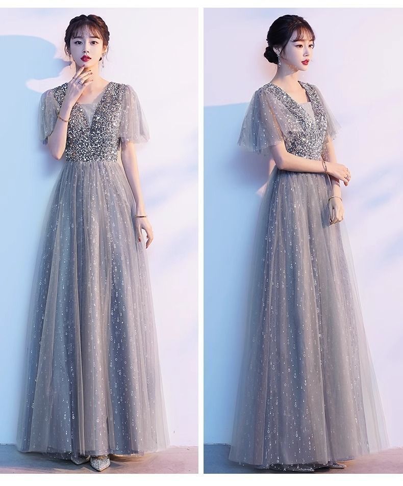 OKロングドレス演奏会フォーマルドレスマキシ丈結婚式ドレスワンピースVネックレディースAライン発表会パーティードレス