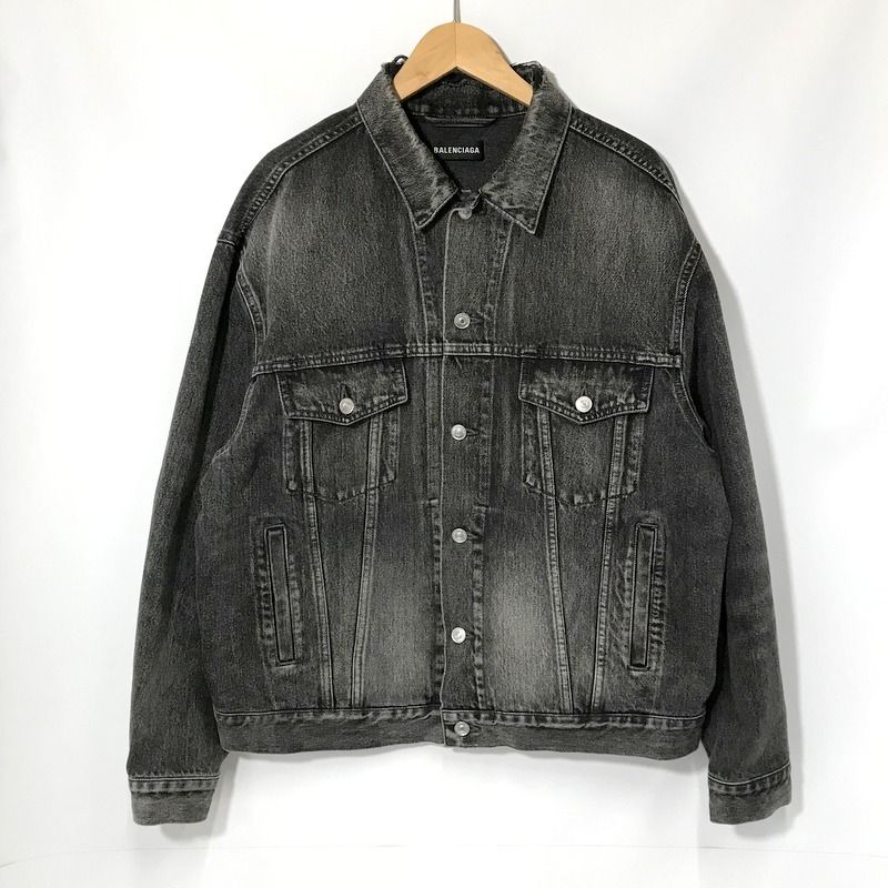 BALENCIAGA デニムジャケット ブラックデニム クラッシュ加工 オーバー