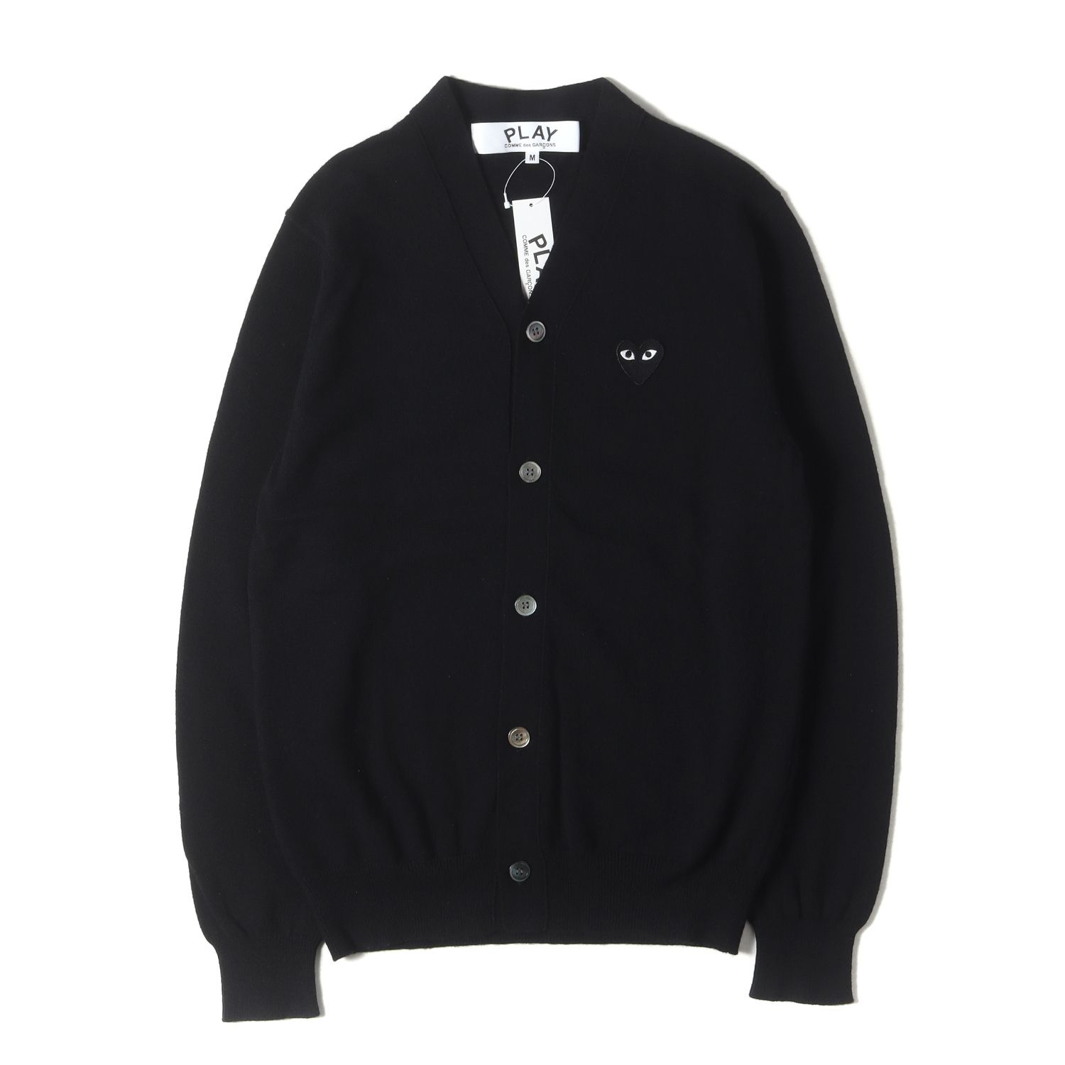 PLAY COMME des GARCONS プレイ コムデギャルソン カーディガン ブラック 黒 サイズ M | ワンポイント プレイハート ハイゲージ ニット Vネック カーディガン AX-N024 | 日本製 メンズ
