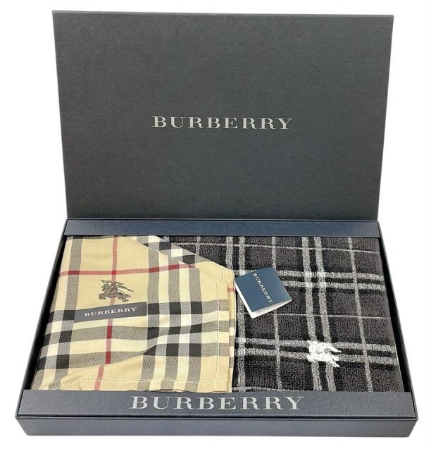 バーバリー ギフトボックス ハンドタオル 綿100% ハンカチ 2セット 元