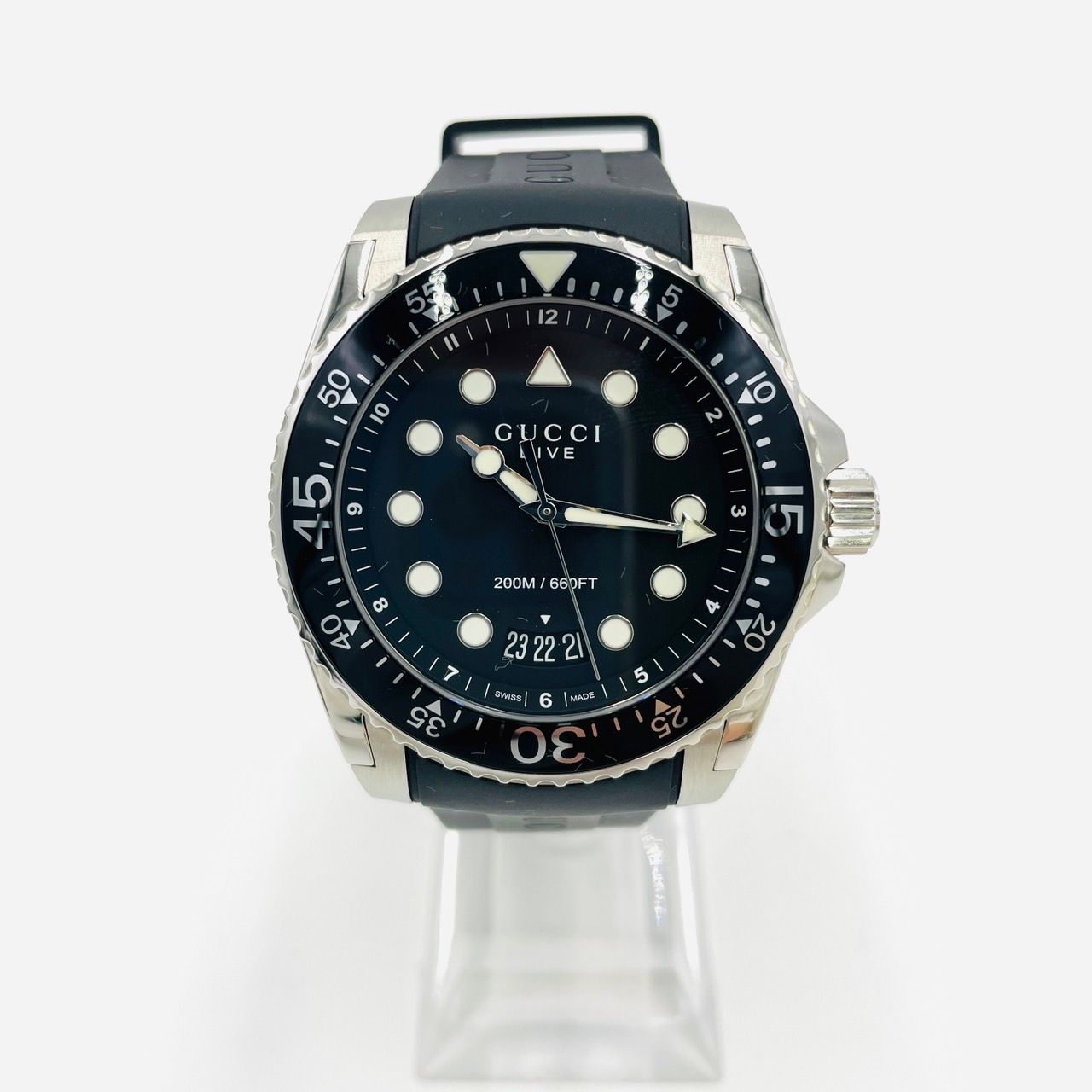 グッチ GUCCI 腕時計 ダイブ メンズ腕時計 黒 ステンレススチール 136.2 18163478 ラバー QZ ブラック 7-4-072
