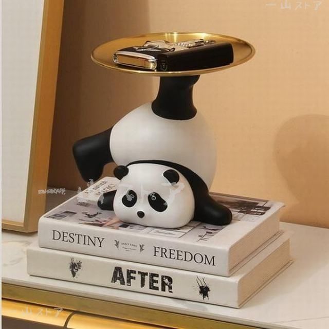 パンダのトレイ付きオブジェ インテリア パンダの置物 収納ボックス 収納トレイ トレイ 玄関 多機能収納