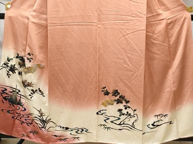 平和屋着物□訪問着 刺繍 地紙流水草花文 暈し染め 金銀彩 正絹 逸品  