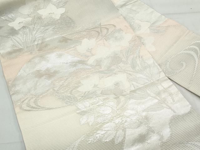 平和屋着物＊夏物　九寸名古屋帯　霞文　正絹　逸品　AABA2547np 平和屋着物＊夏物 九寸名古屋帯 流水花文 銀糸 正絹 逸品 CAAW6763th