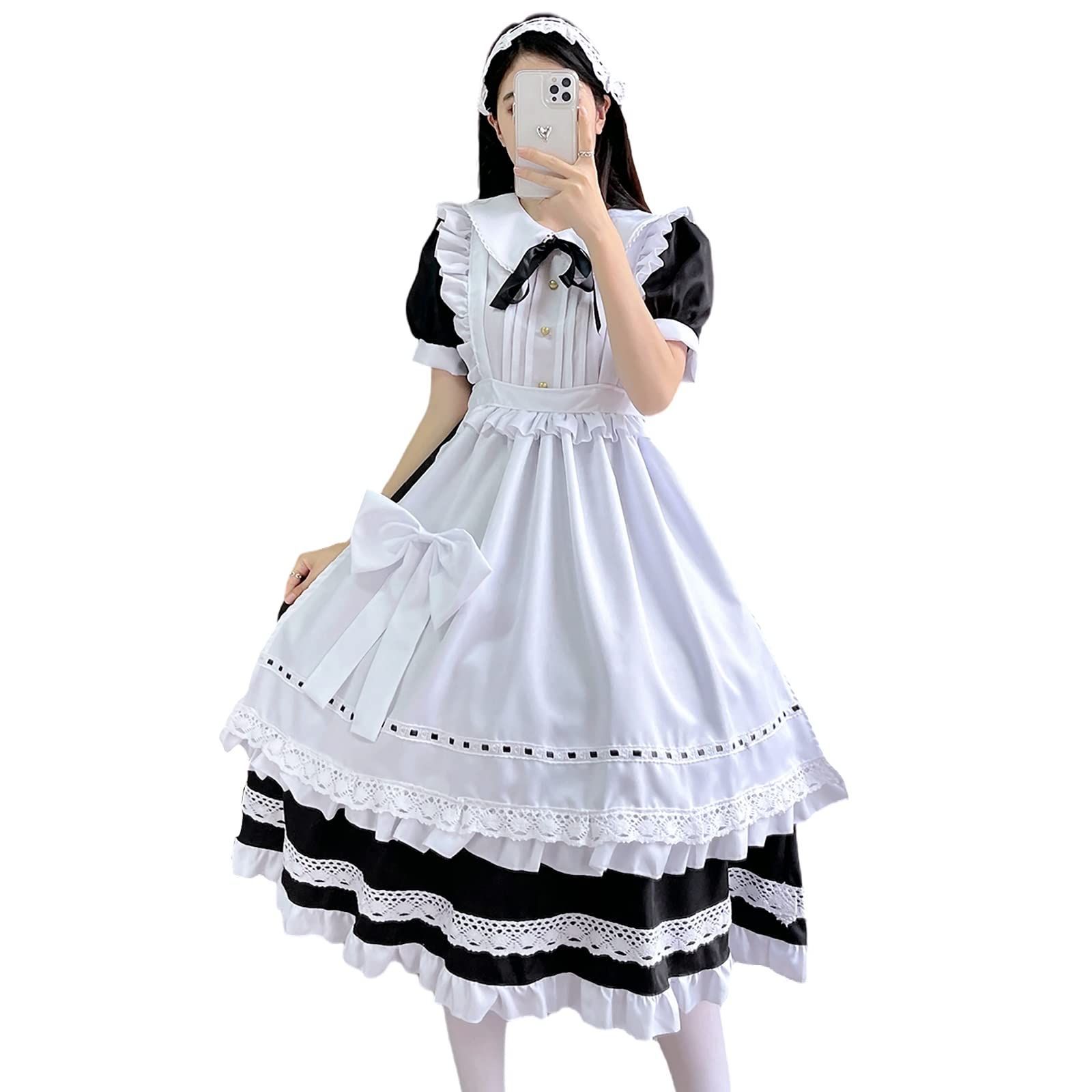 【売れ筋】【大バズり】長袖 メイド服 メイド服 レース レース 英国 半袖 ハロウィン ロング 正式 コスチューム メイドカフェ メイド 喫茶店 リボン 仮装 イギリス風 女装 コスプレ 大きいサイズ [NOKIJP]