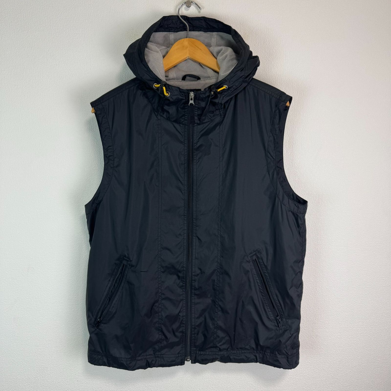90s GAP ギャップ ナイロンベスト ジップアップ フード付き ブラック