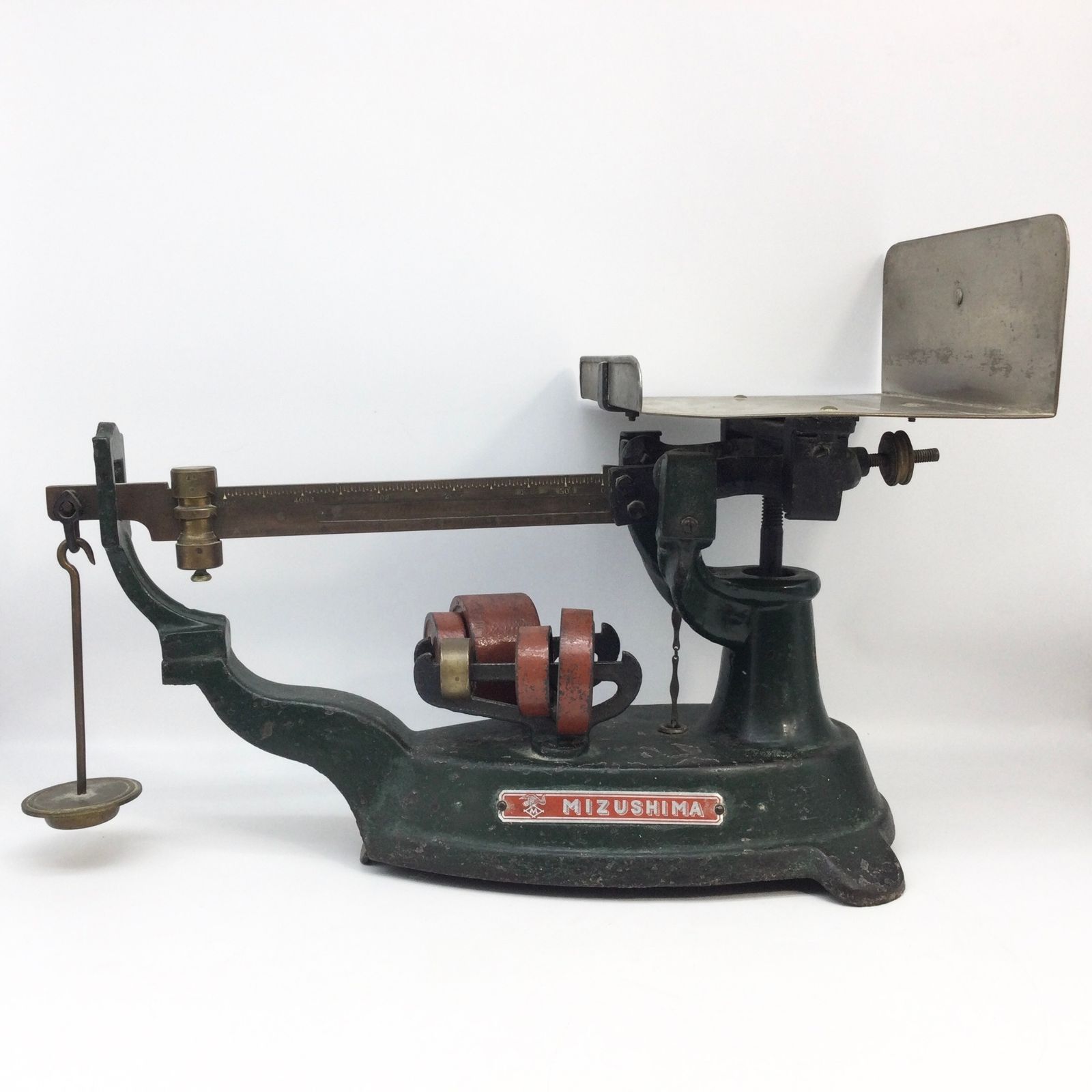 5397 【昭和レトロ】MIZUSHIMA 上皿桿秤 さおはかり 錘付き 上皿天秤