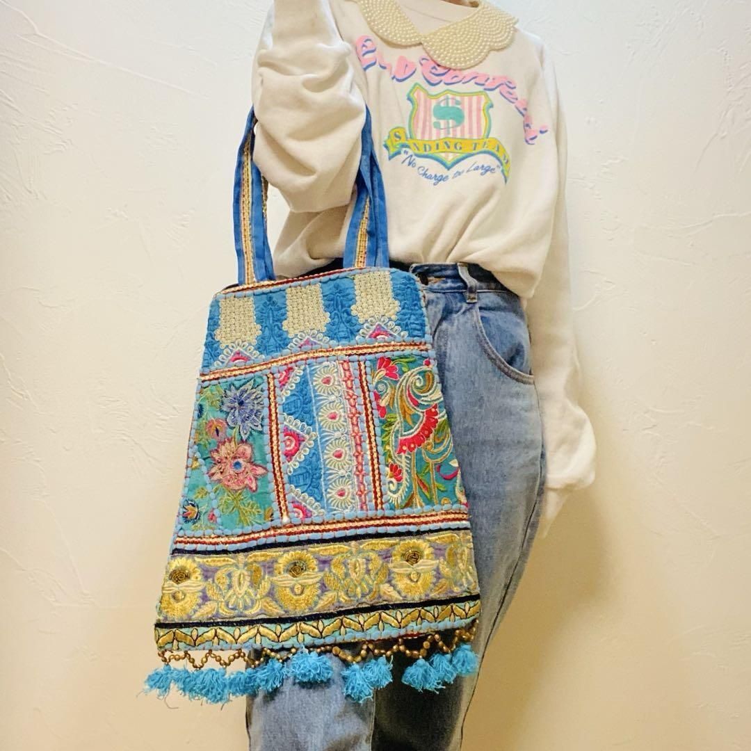 モン族 幾何学模様の 布製トートバッグ SAM WELL エスニック デザイン