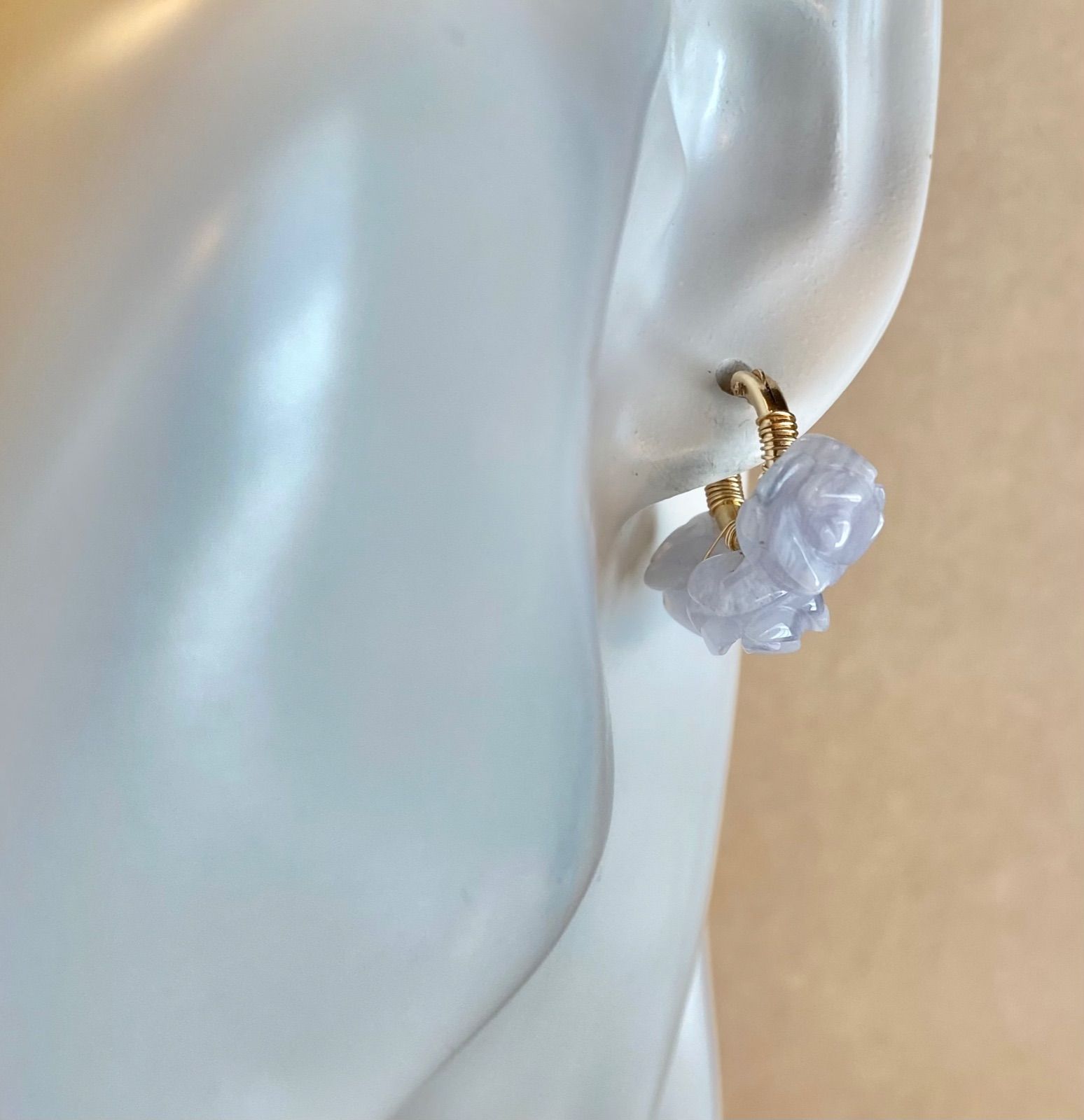 天然石 14kgf ブルーレース ローズ フープピアス アレルギー対応  