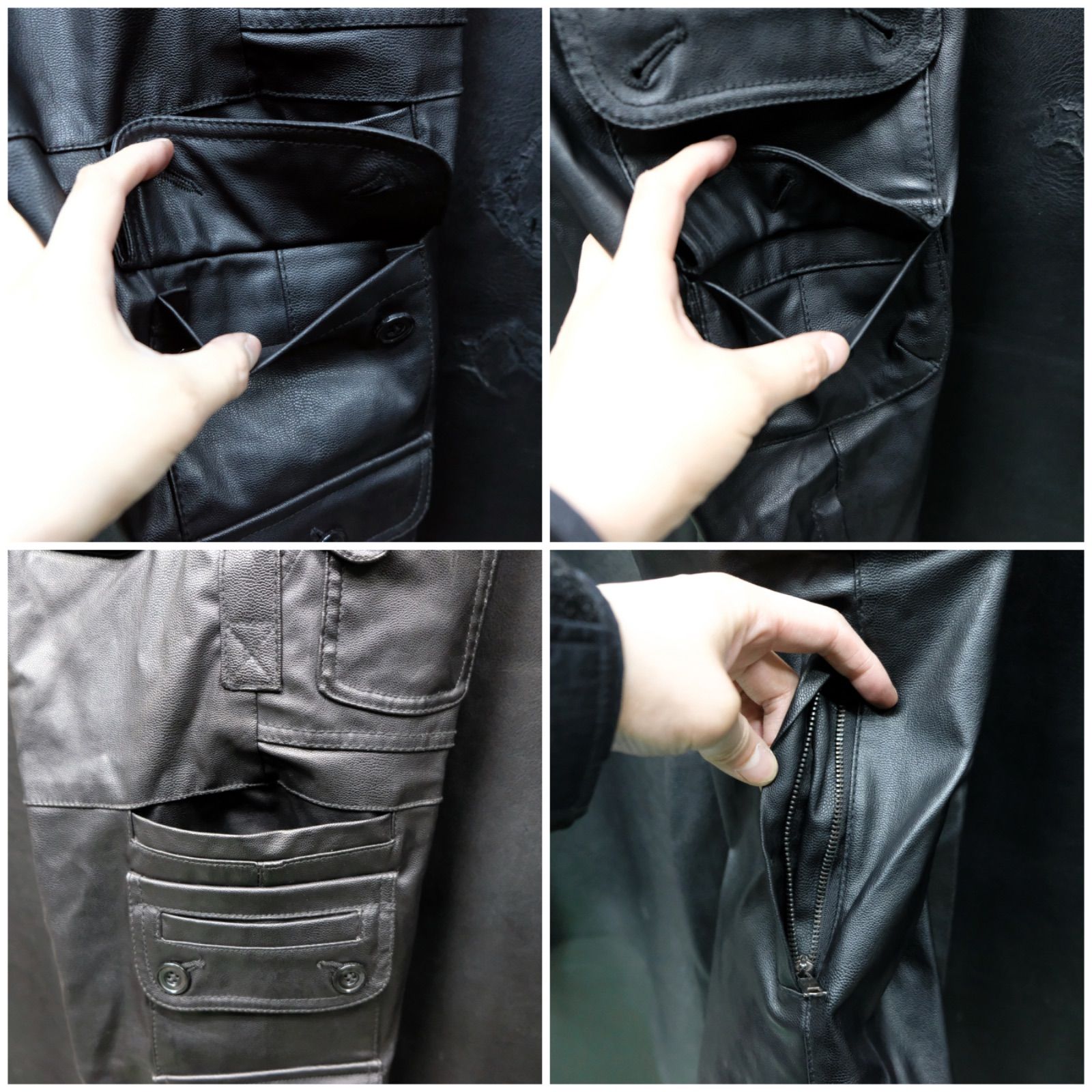 ZARA MAN PUレザー ギミックカーゴパンツ スリム US30/約82cm テック系 