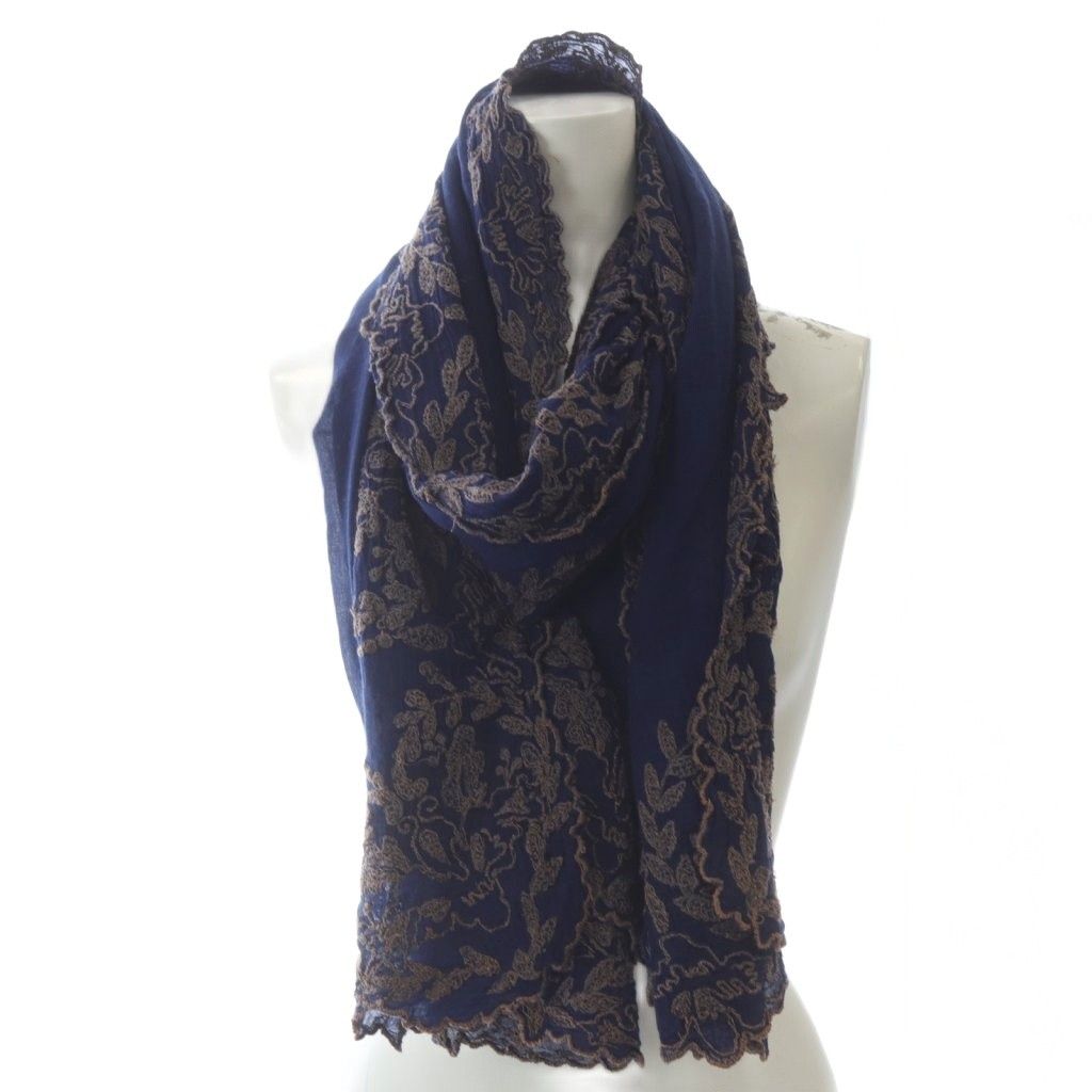 ファリエロサルティ　ネイビー　マフラー ファリエロサルティ Faliero Sarti 刺繍ストール マフラー 紺