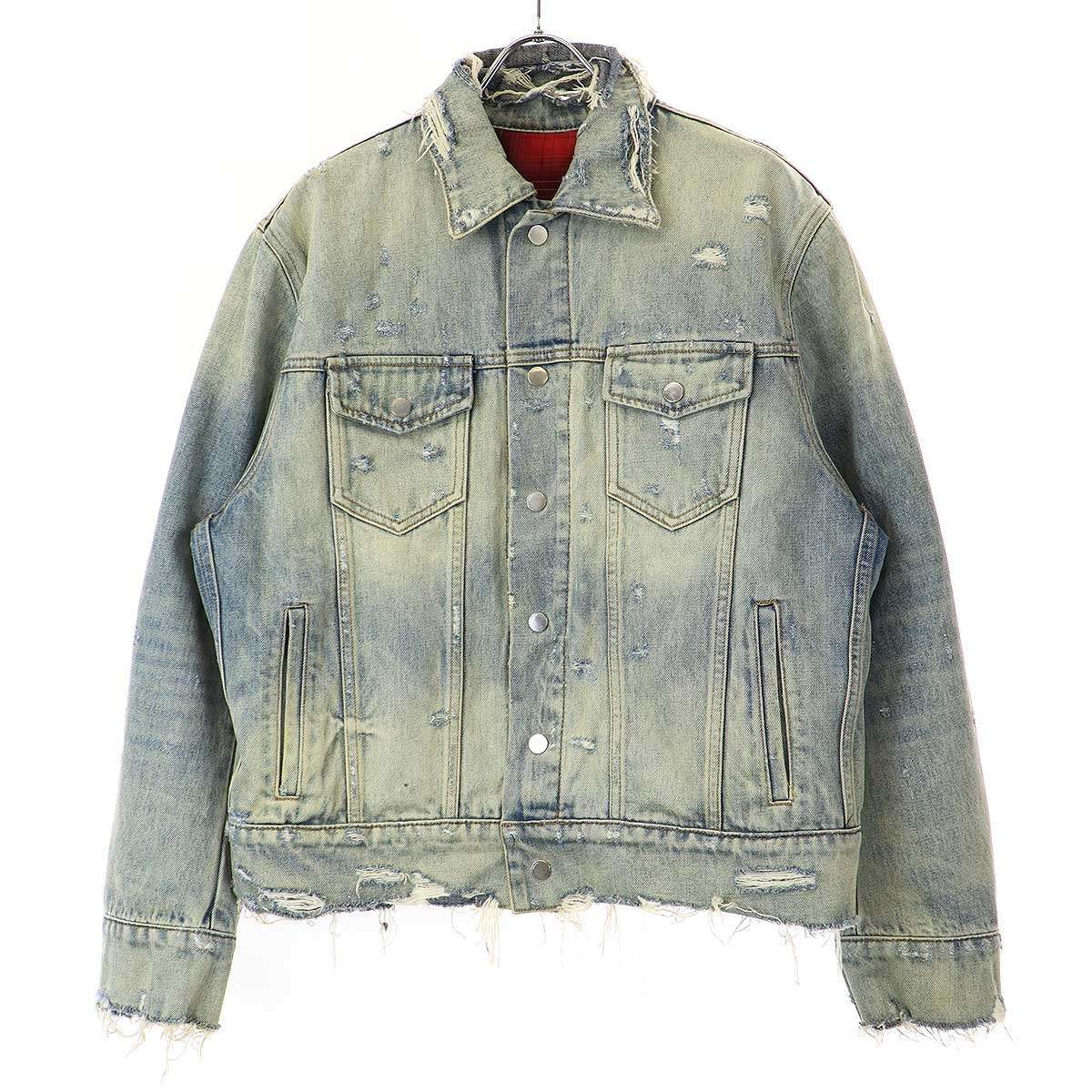 AMIRI アミリ 17AW チェックパネルリバーシブルデニムジャケット インディゴ 50 AMIRI アミリ 17AW チェックパネルリバーシブルデニムジャケット
