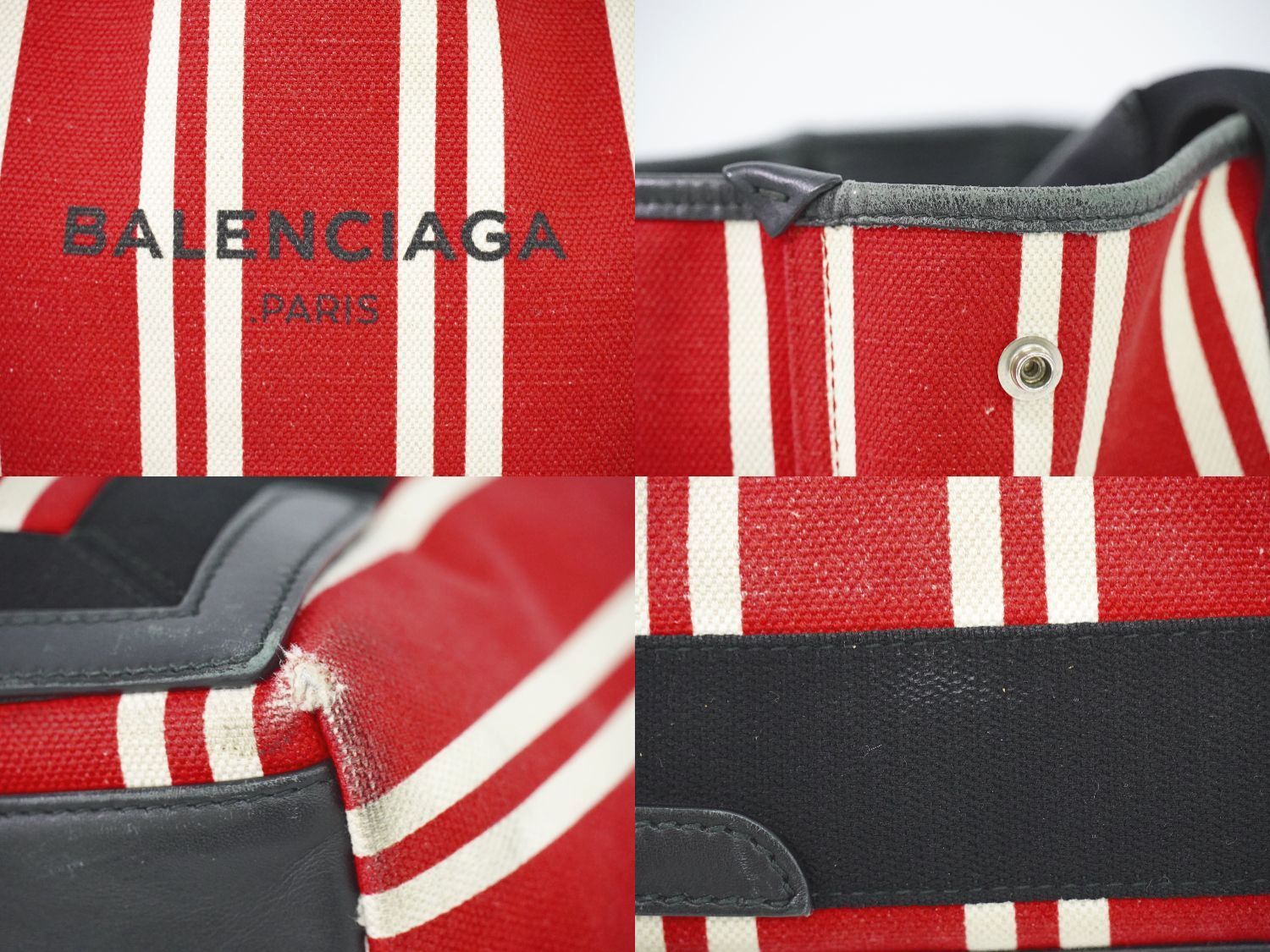 バレンシアガ BALENCIAGA ネイビー カバス S ストライプ トートバッグ