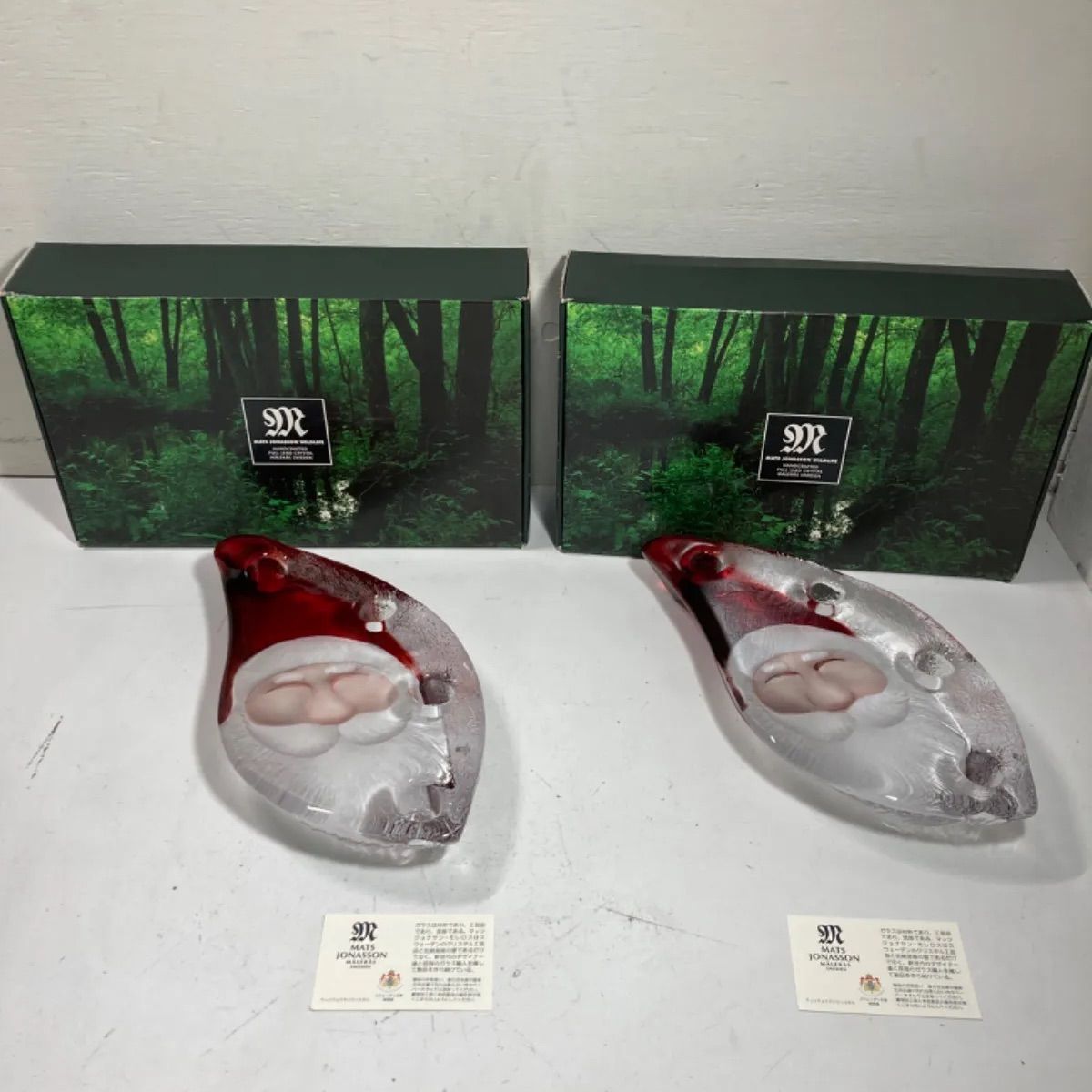 2個セット マッツジョナサン クリスタルガラス サンタクロース クリスマス 置物 ☆マッツジョナサンクリスタル クリスタルガラス サンタクロース
