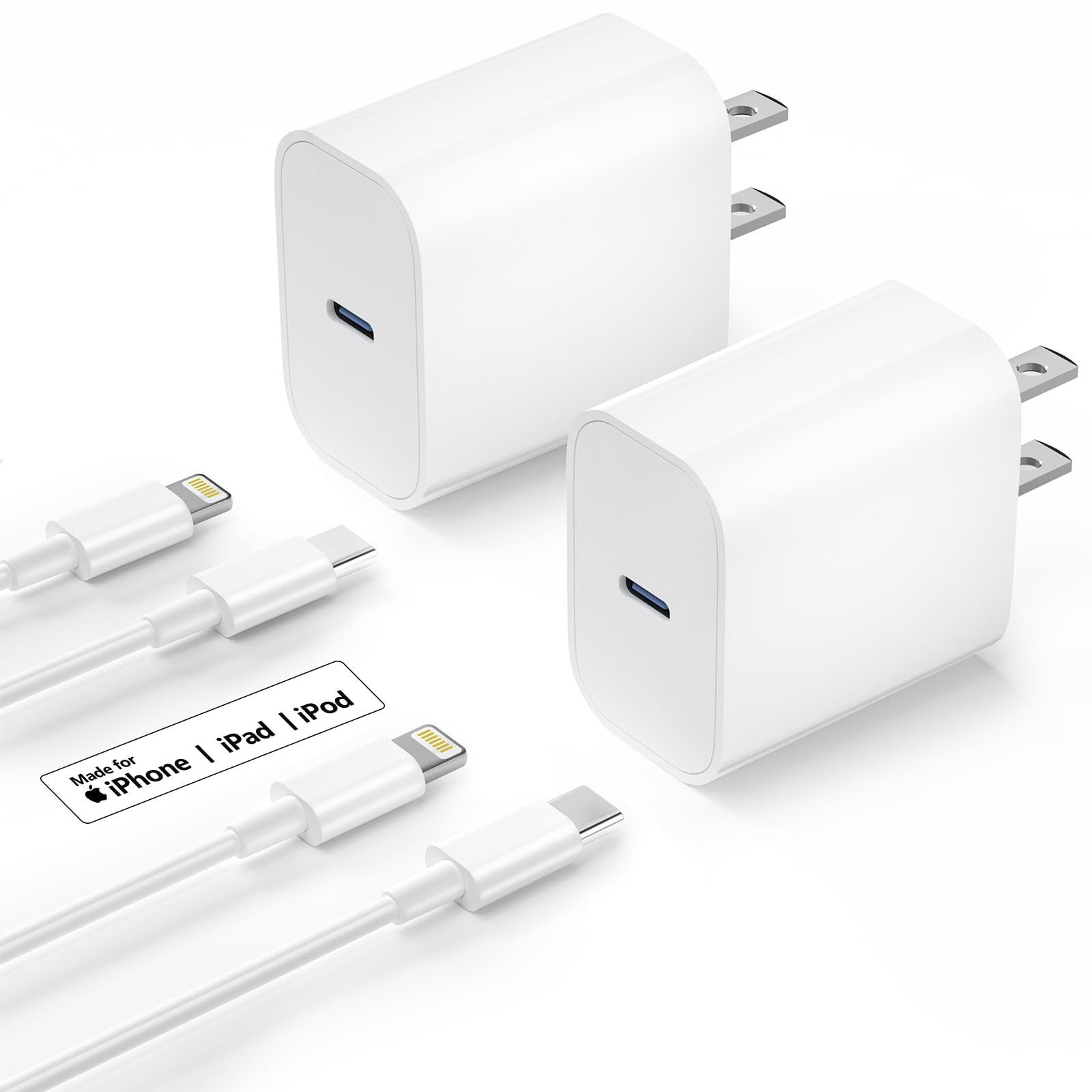 タイプC充電器for PD3.0 iPhone14/13/12/11/X/XS/XR/8/7/SEシリーズ アイフォン充電器 iPad/iPhone/AirPods 2M】MFi・PSE認証済み ケーブル Lighnting 急速充電【2個セット＆2本USB-